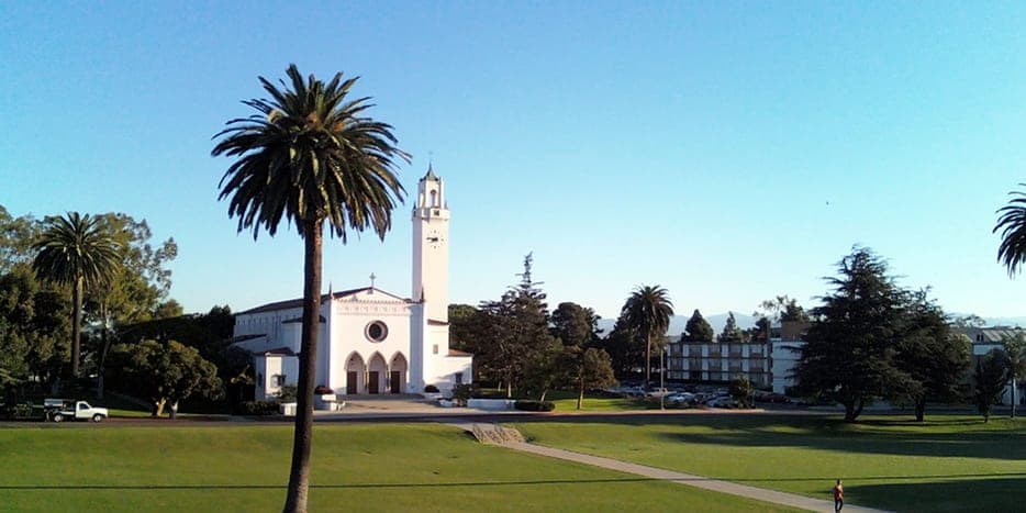 The Sacred Heart Chapel at Loyola Marymount University on the bluff above Playa Vista